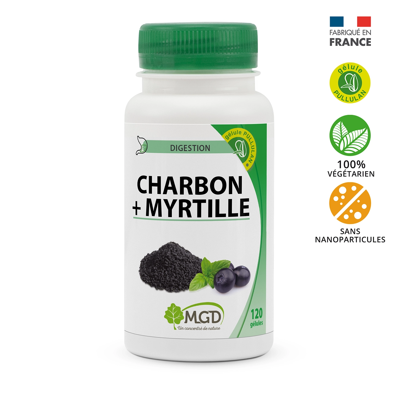 Charbon végétal et Myrtille